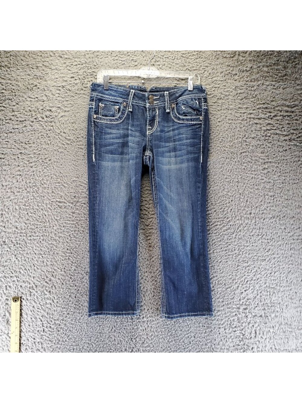 Vigoss Jeans Womens Size 3 Blue The Dublin Capri Distressed Denim *Read*